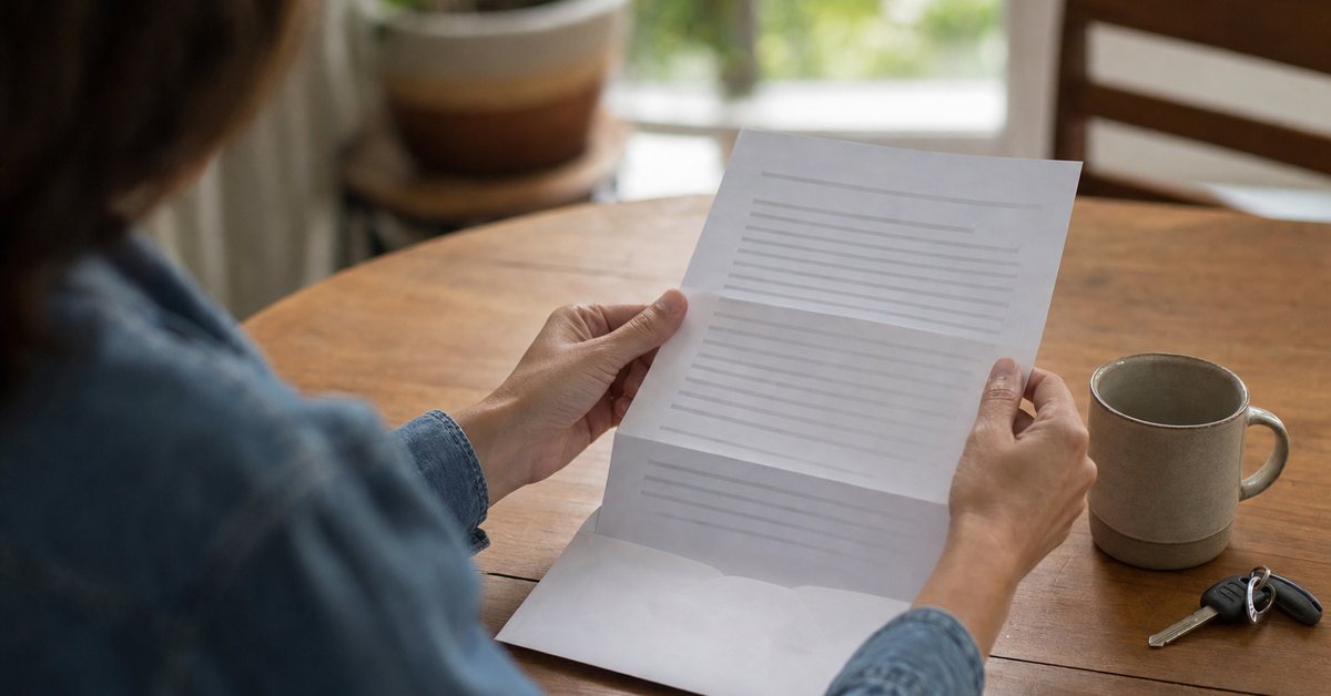 A person at a kitchen table reading the top of a garnishment notice to identify who issued it, Victory Tax Lawyers